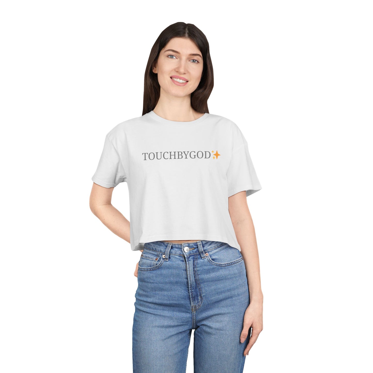 TouchByGod Crop Tee — Minimalist Faith Graphic Women's Cropped T-Shirt