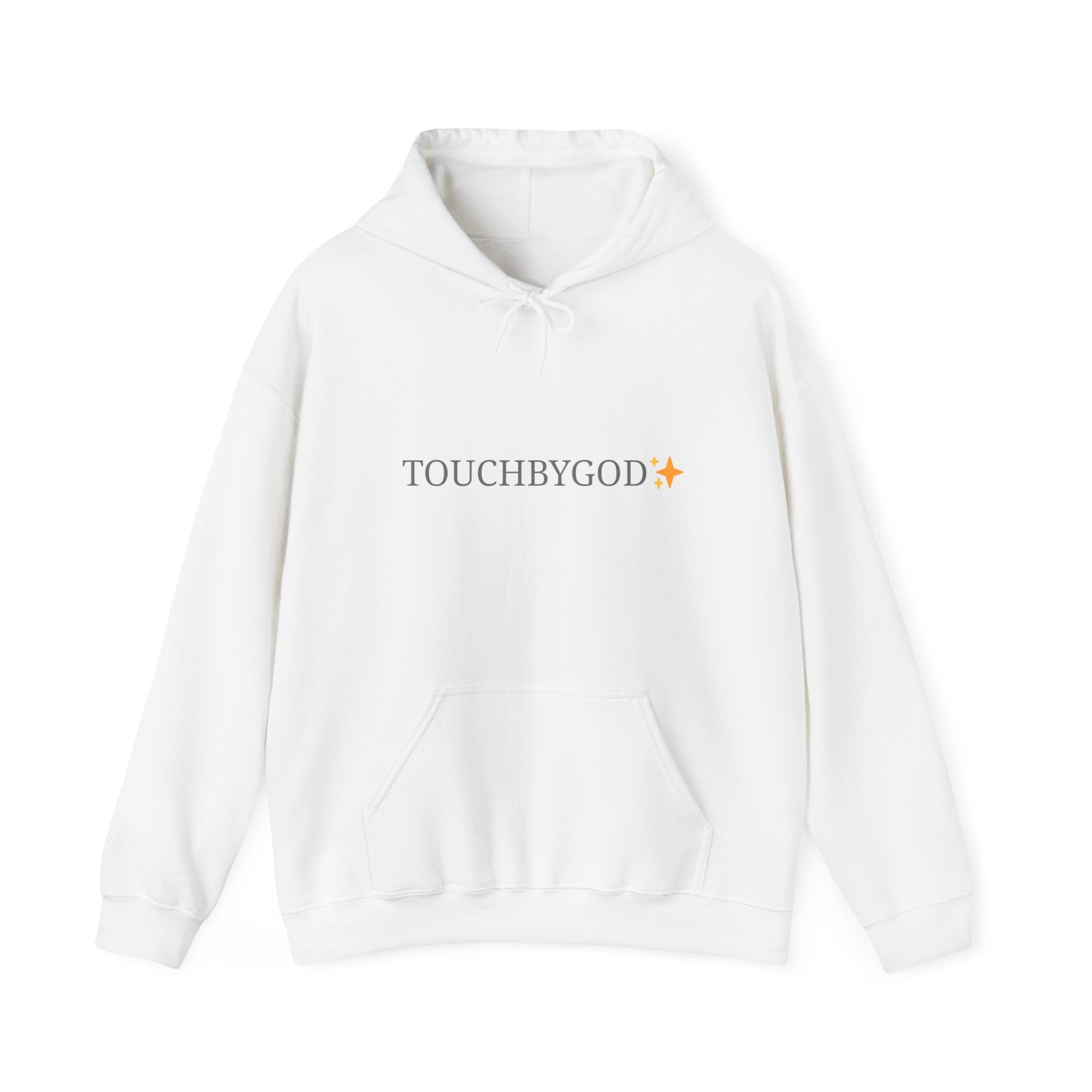 TOUCHBYGOD Minimalist Logo Hoodie — White Graphic Hooded Sweatshirt