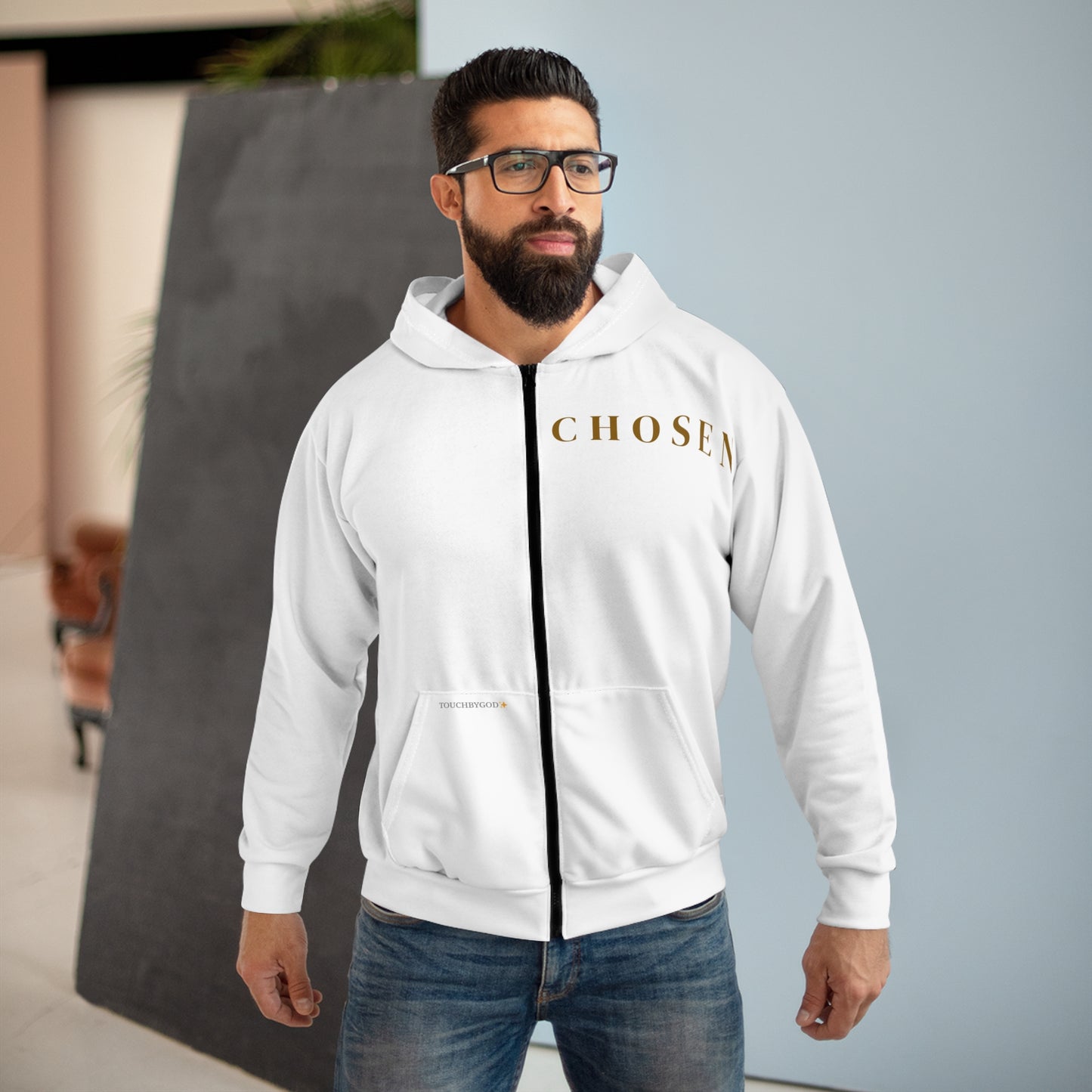 Chosen Dark Brown Typography Zip-Up